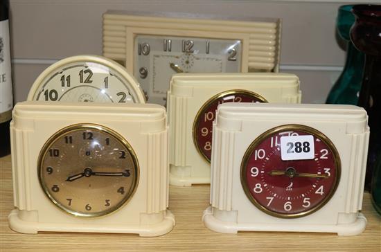Five Art Deco cream bakelite Jaz clocks